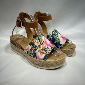 SODA | Platform Floral Sandals Ankle Straps Brown Pink Women’s Size 8.5